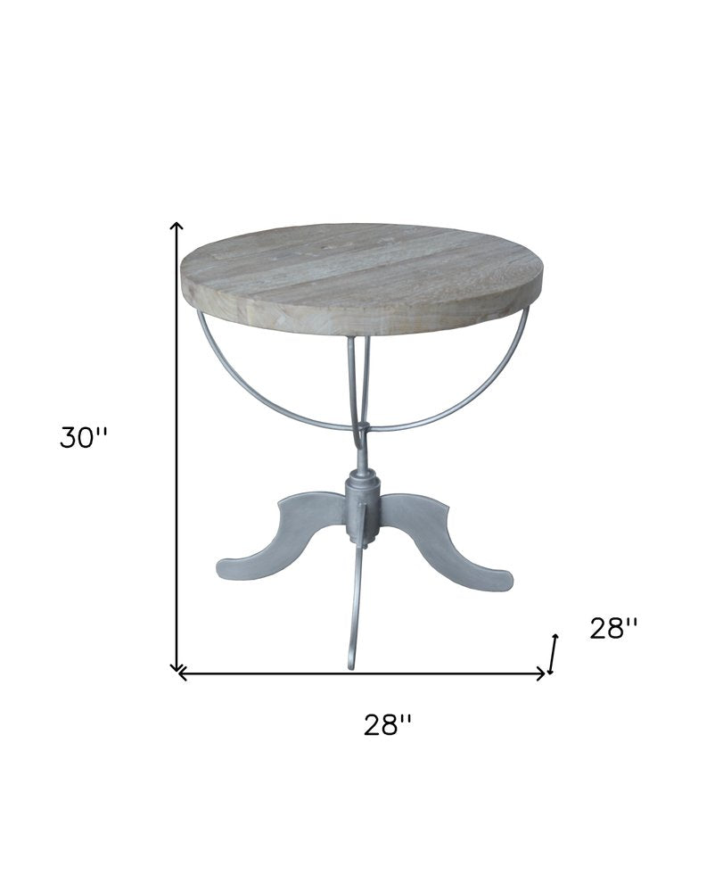 30" Brown Reclaimed Wood and Iron Round Pedestal End Table