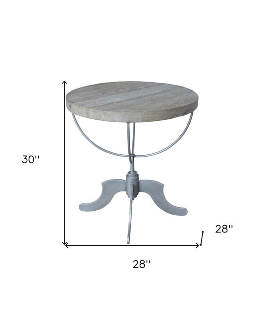 30" Brown Reclaimed Wood and Iron Round Pedestal End Table
