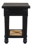 20" Black And Natural Solid Wood And Cane Square End Table With Shelf