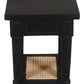 20" Black And Natural Solid Wood And Cane Square End Table With Shelf