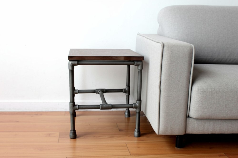 16" Brown and Silver Distressed Solid Wood and Iron Square End Table
