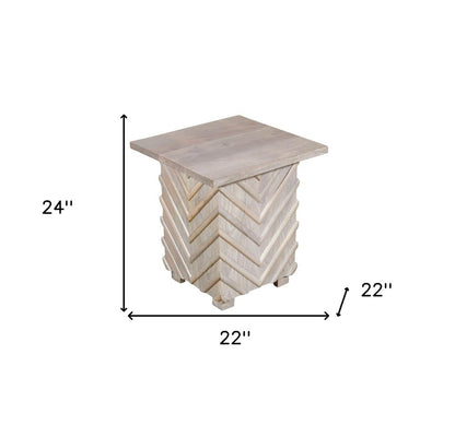 24" White Distressed Solid Wood Square End Table
