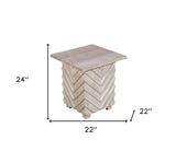24" White Distressed Solid Wood Square End Table
