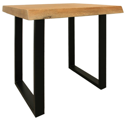24" Black And Natural Distressed Solid Wood And Iron Square End Table