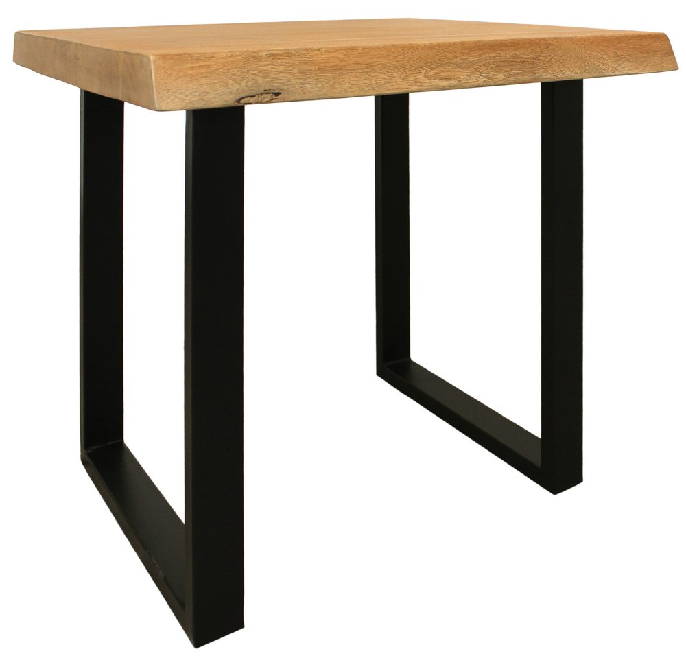 24" Black And Natural Distressed Solid Wood And Iron Square End Table