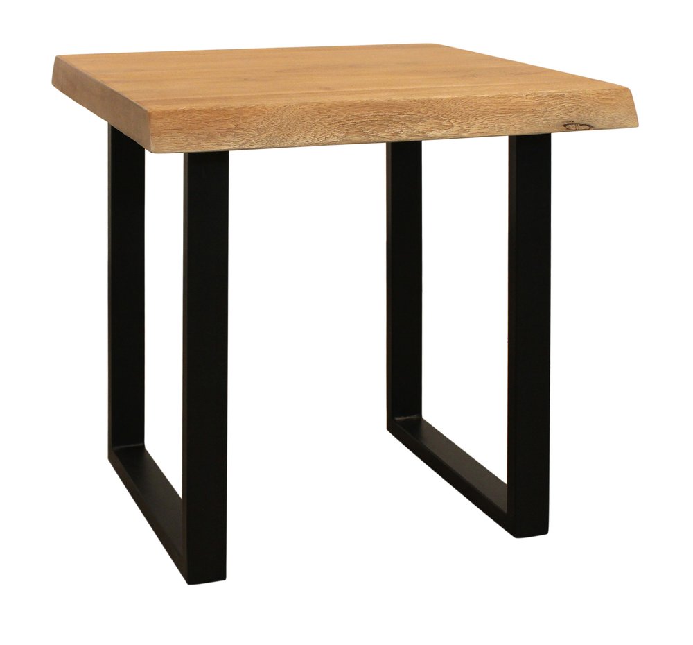 24" Black And Natural Distressed Solid Wood And Iron Square End Table