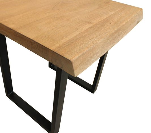 24" Black And Natural Distressed Solid Wood And Iron Square End Table