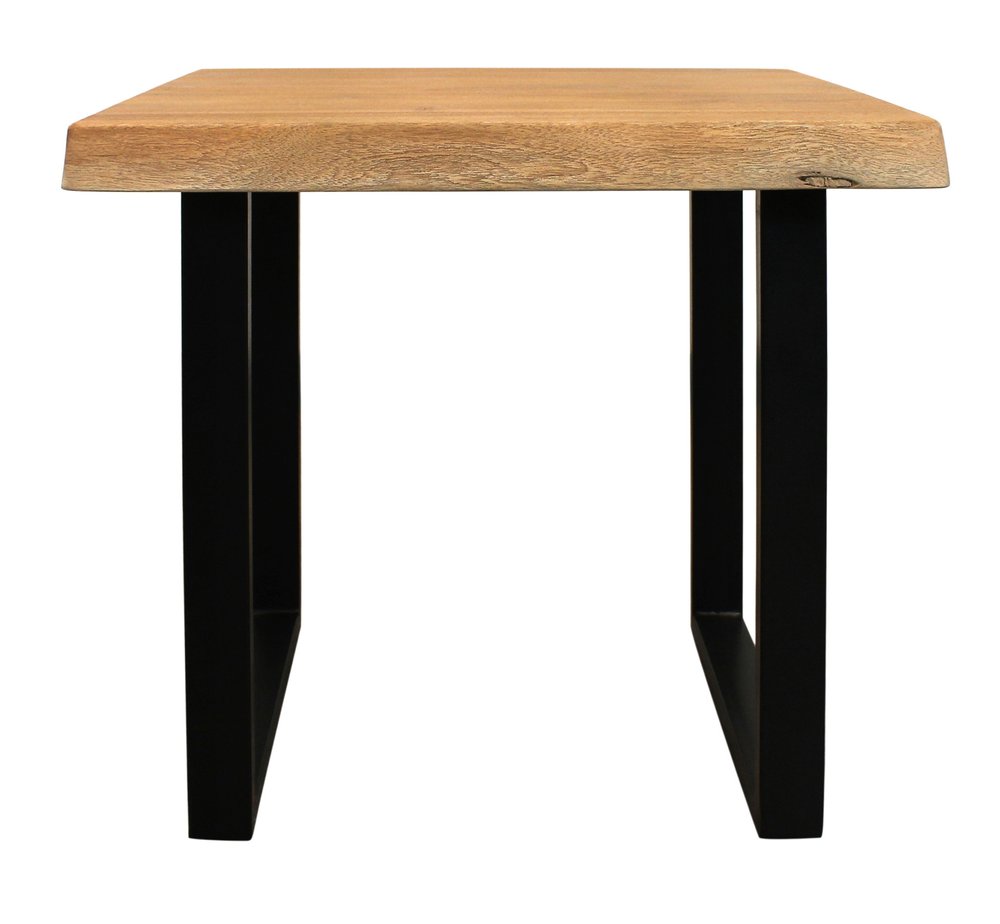 24" Black And Natural Distressed Solid Wood And Iron Square End Table