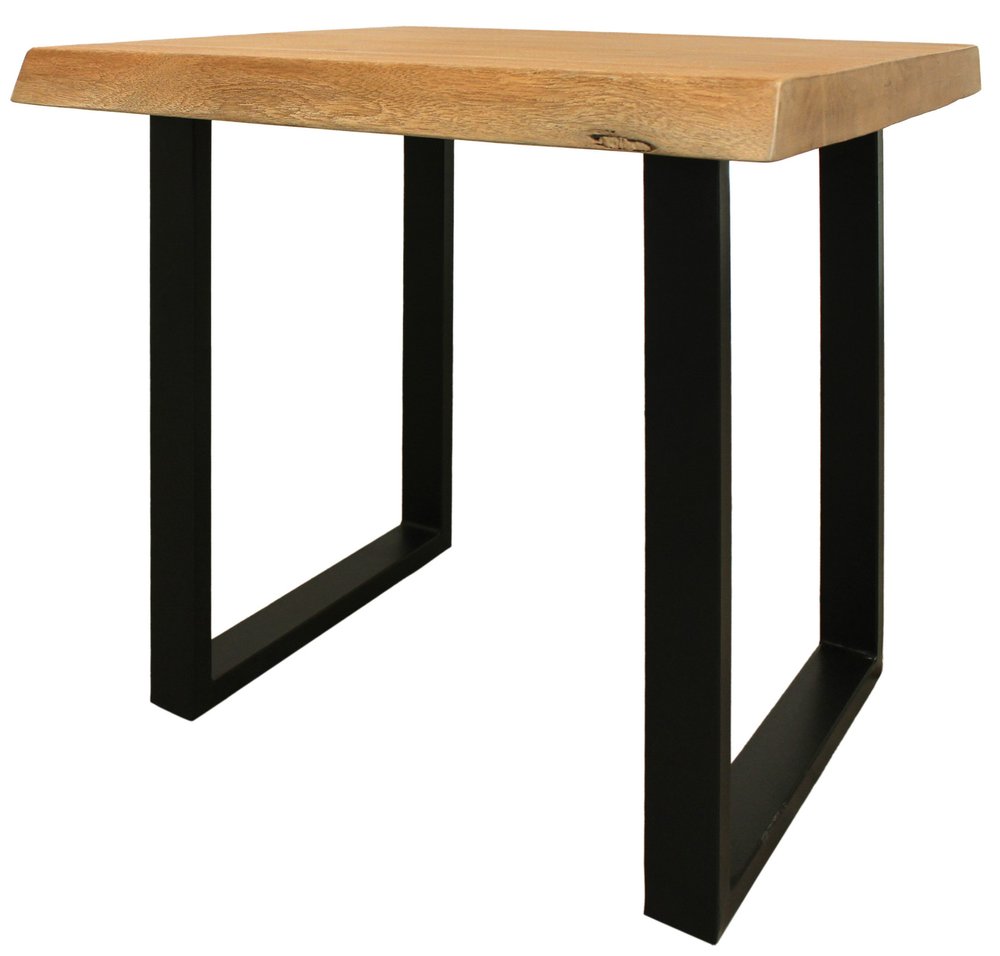 24" Black And Natural Distressed Solid Wood And Iron Square End Table