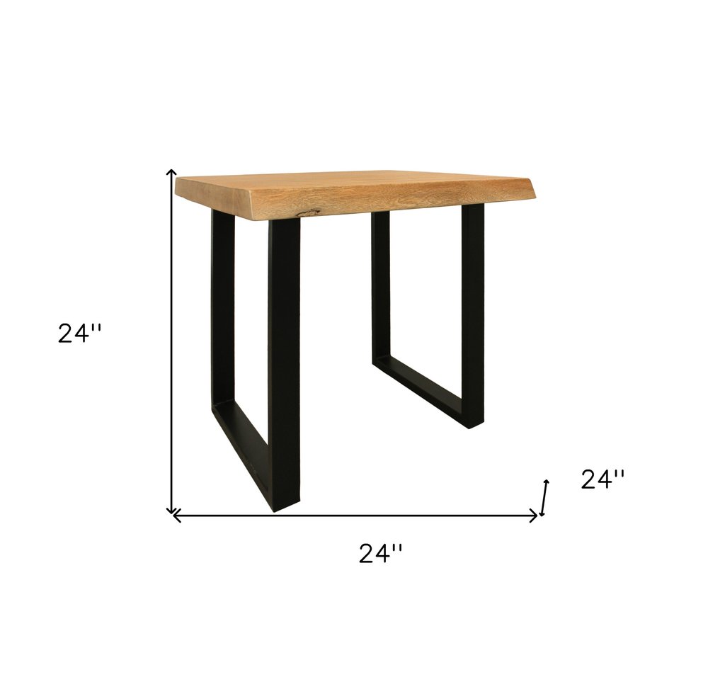24" Black And Natural Distressed Solid Wood And Iron Square End Table