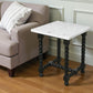 24" White and Black Marble and Solid Wood Square Trestle End Table