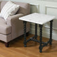 24" White and Black Marble and Solid Wood Square Trestle End Table