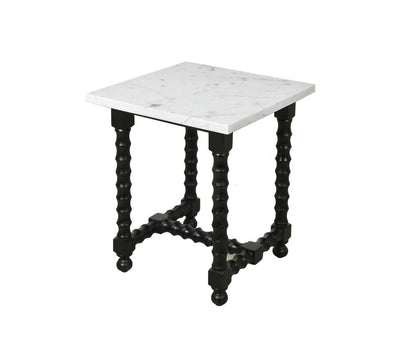 24" White and Black Marble and Solid Wood Square Trestle End Table