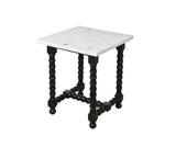 24" White and Black Marble and Solid Wood Square Trestle End Table