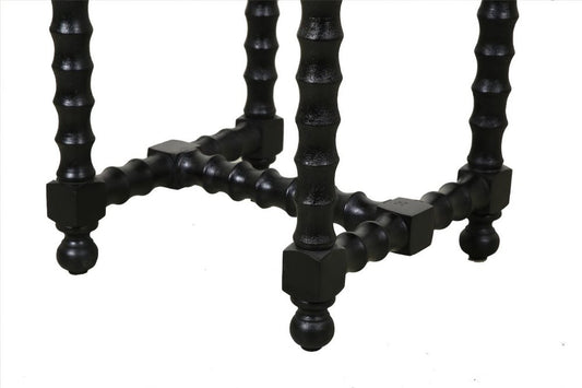 24" White and Black Marble and Solid Wood Square Trestle End Table