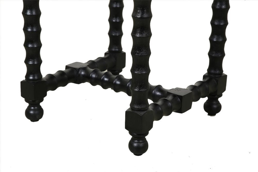 24" White and Black Marble and Solid Wood Square Trestle End Table