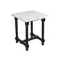 24" White and Black Marble and Solid Wood Square Trestle End Table