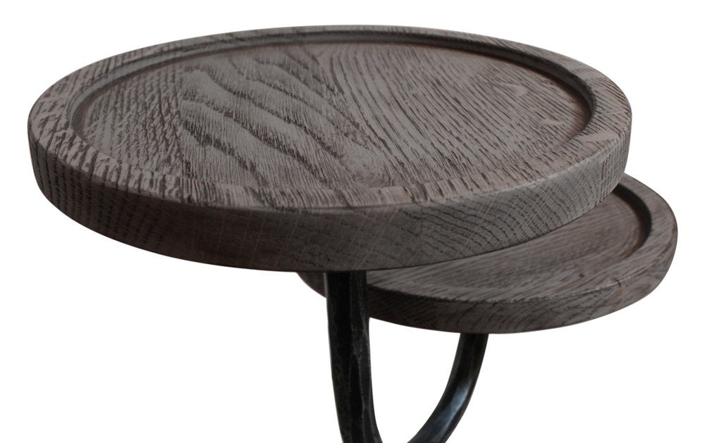 19" Natural and Black Solid Wood and Iron Round Double Tray Top End Table