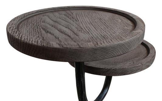 19" Natural and Black Solid Wood and Iron Round Double Tray Top End Table