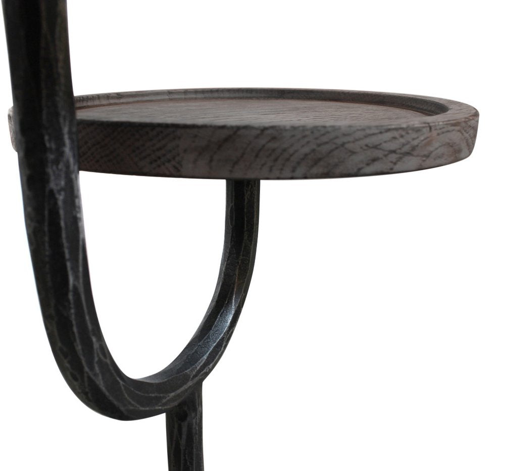 19" Natural and Black Solid Wood and Iron Round Double Tray Top End Table