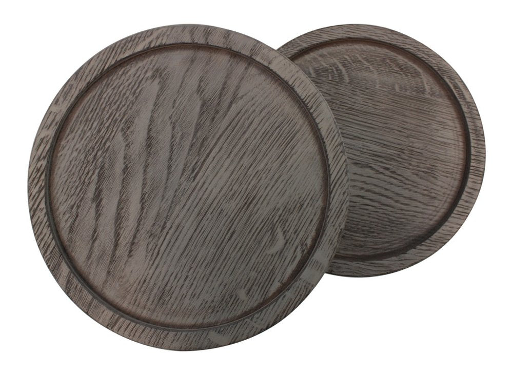 19" Natural and Black Solid Wood and Iron Round Double Tray Top End Table