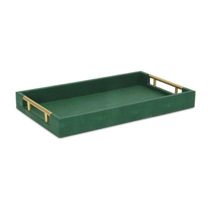16" Green Wood Wood Faux Shagreen Serving Tray With Handles