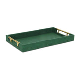 16" Green Wood Wood Faux Shagreen Serving Tray With Handles