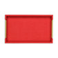 16" Red Wood and Vinyl Faux Shagreen Handmade Serving Tray With Handles