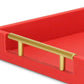 16" Red Wood and Vinyl Faux Shagreen Handmade Serving Tray With Handles