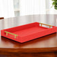 16" Red Wood and Vinyl Faux Shagreen Handmade Serving Tray With Handles