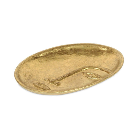 8" Gold Cast Iron Mod Abstract Face Oval Trinket Tray
