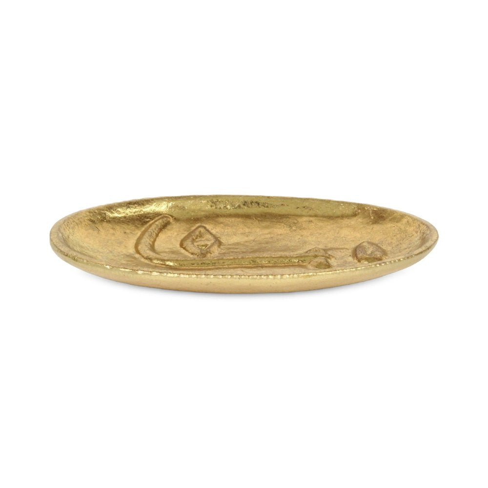 8" Gold Cast Iron Mod Abstract Face Oval Trinket Tray