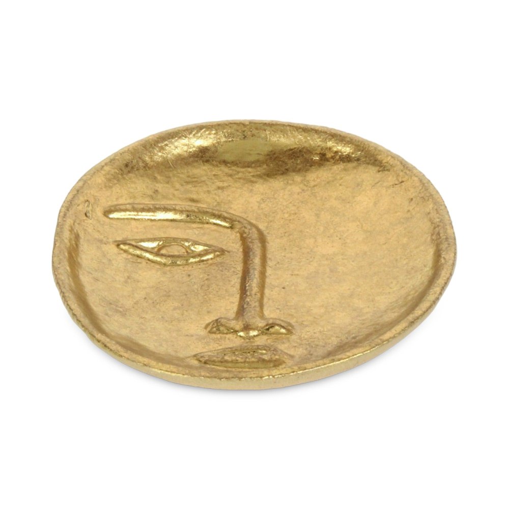 8" Gold Cast Iron Mod Abstract Face Oval Trinket Tray