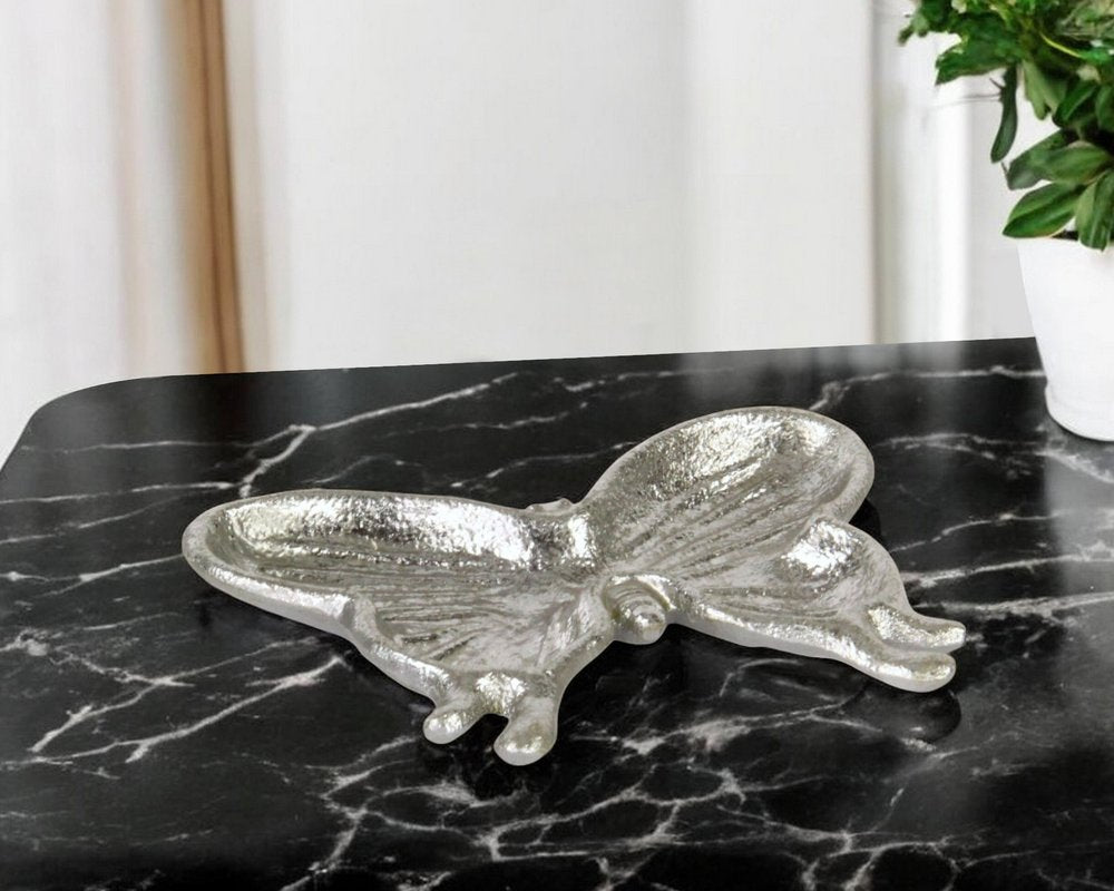 6" Silver Cast Iron Butterfly Handmade Trinket Tray