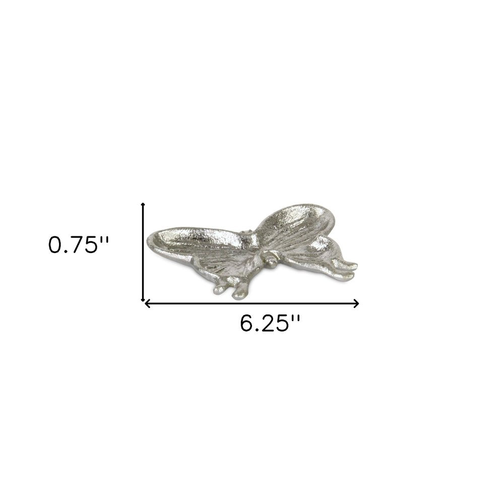 6" Silver Cast Iron Butterfly Handmade Trinket Tray