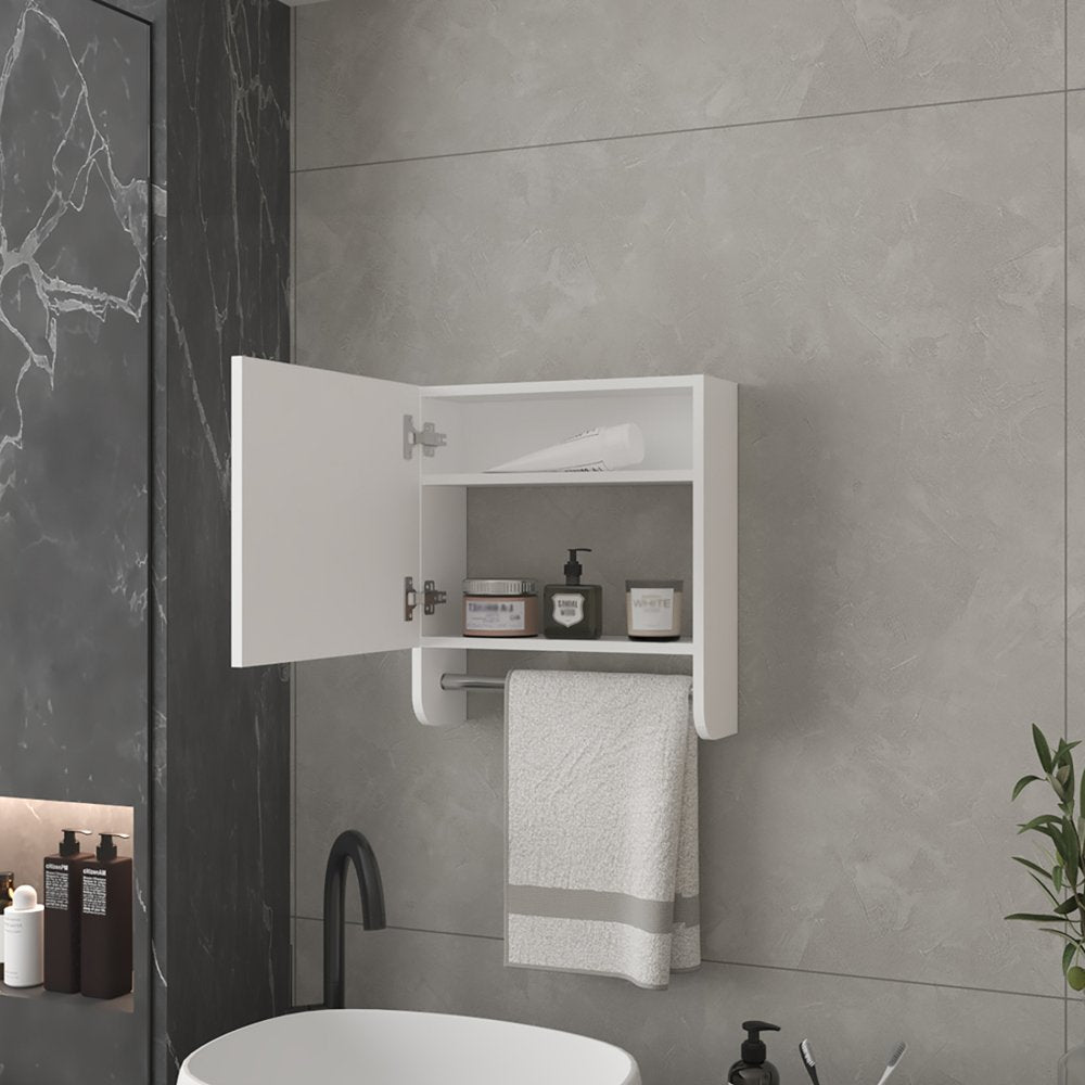 18" White Wood, Metal Floating Bathroom Vanity And Medicine Cabinet With Mirror