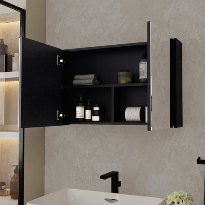 32" Black Wood Floating Bathroom Vanity And Medicine Cabinet With Mirror