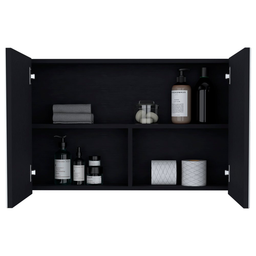 32" Black Wood Floating Bathroom Vanity And Medicine Cabinet With Mirror