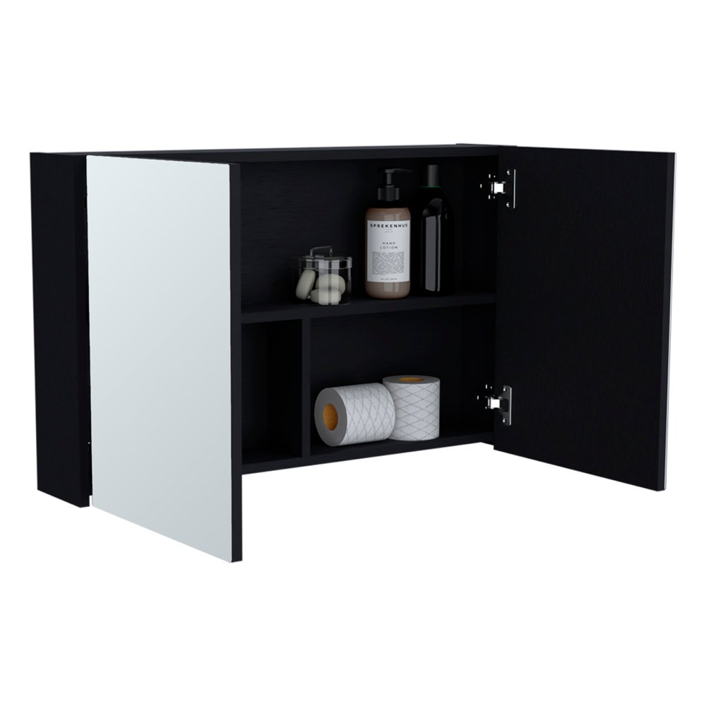 32" Black Wood Floating Bathroom Vanity And Medicine Cabinet With Mirror