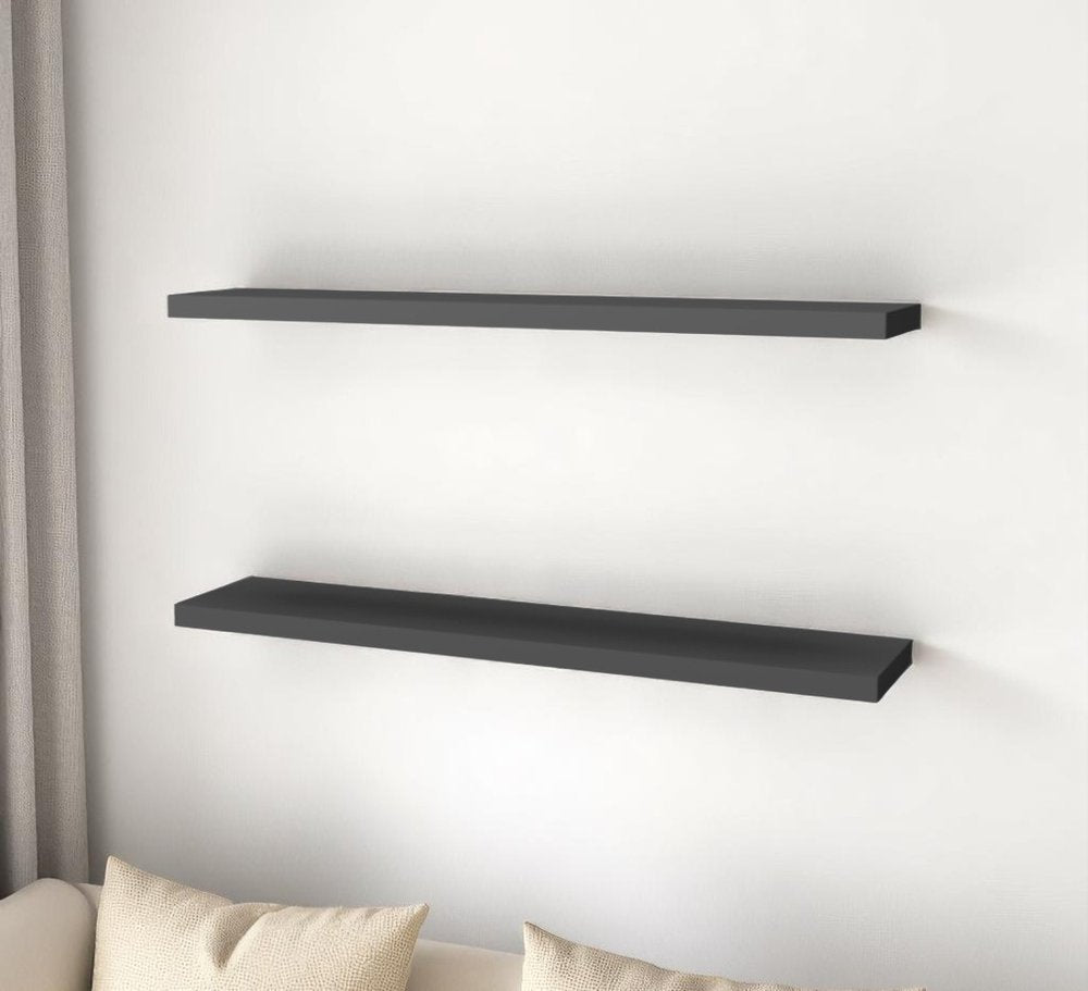 47" Set Of Two Dark Gray Wood Wall Mounted Floating Shelves