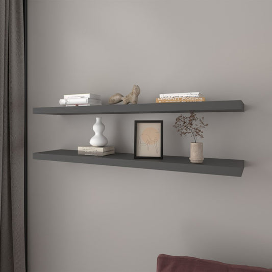 47" Set Of Two Dark Gray Wood Wall Mounted Floating Shelves