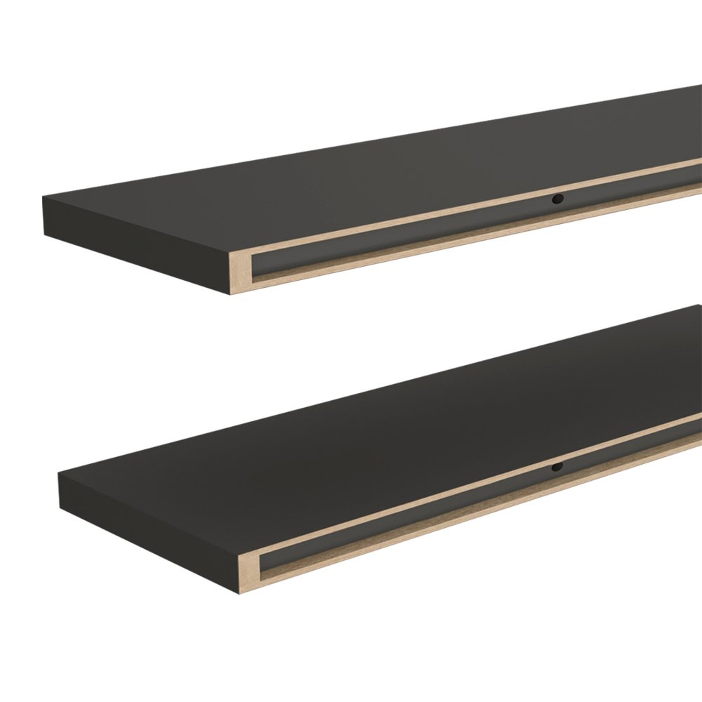 47" Set Of Two Dark Gray Wood Wall Mounted Floating Shelves