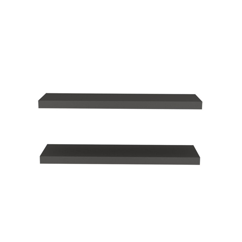 32" Set Of Two Dark Gray Wood Wall Mounted Floating Shelves
