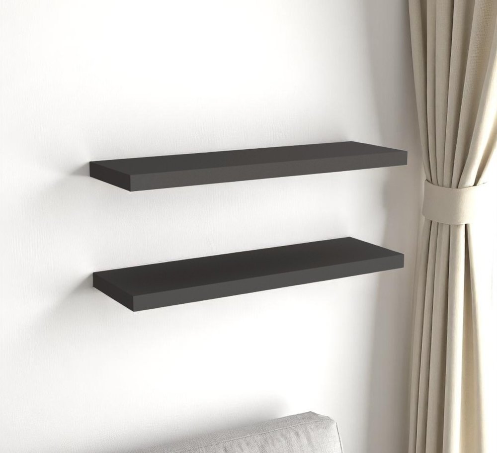 32" Set Of Two Dark Gray Wood Wall Mounted Floating Shelves
