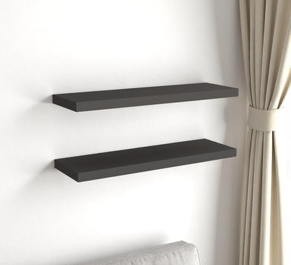 32" Set Of Two Dark Gray Wood Wall Mounted Floating Shelves
