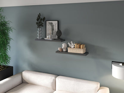 32" Set Of Two Dark Gray Wood Wall Mounted Floating Shelves