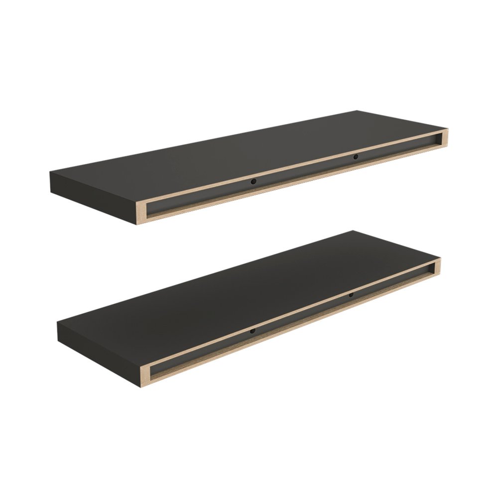 32" Set Of Two Dark Gray Wood Wall Mounted Floating Shelves