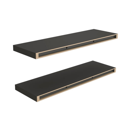 32" Set Of Two Dark Gray Wood Wall Mounted Floating Shelves