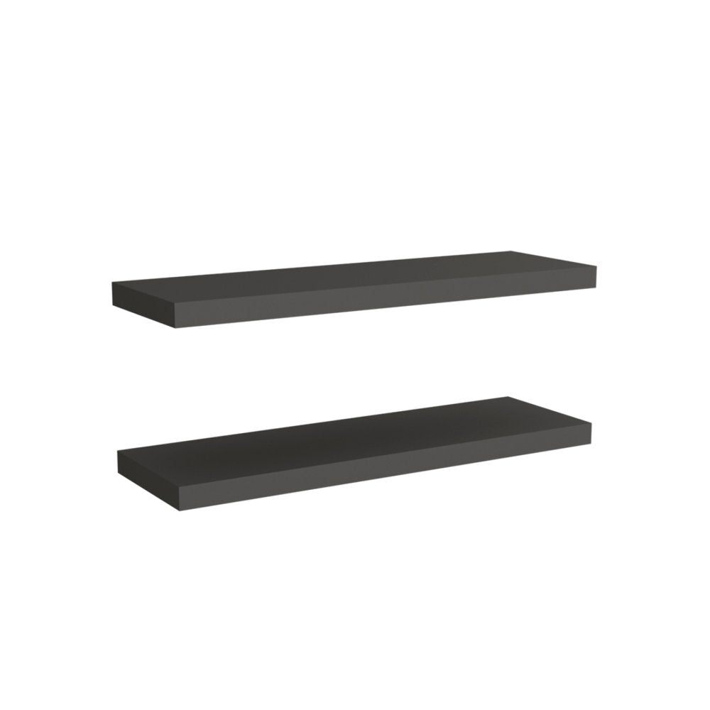 32" Set Of Two Dark Gray Wood Wall Mounted Floating Shelves
