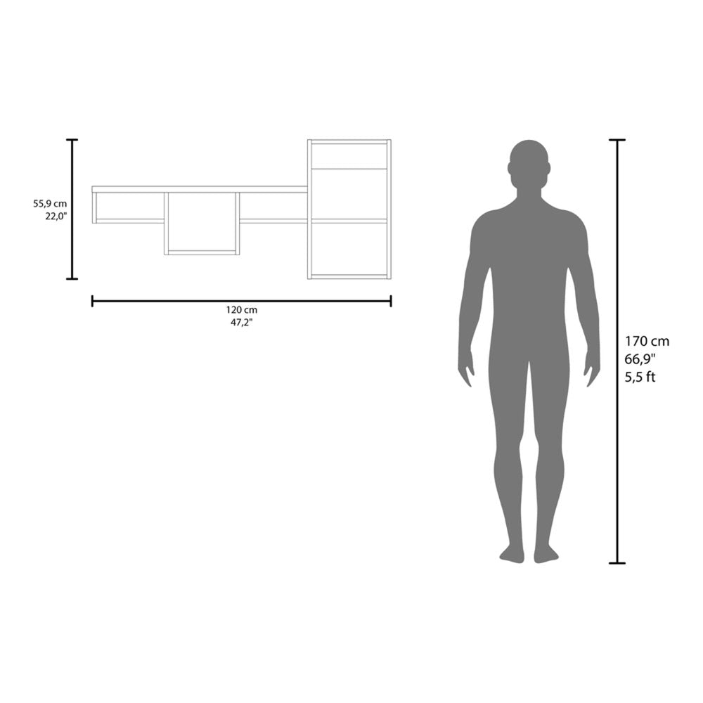 47" White Wood Wall Mounted Cubby Shelf